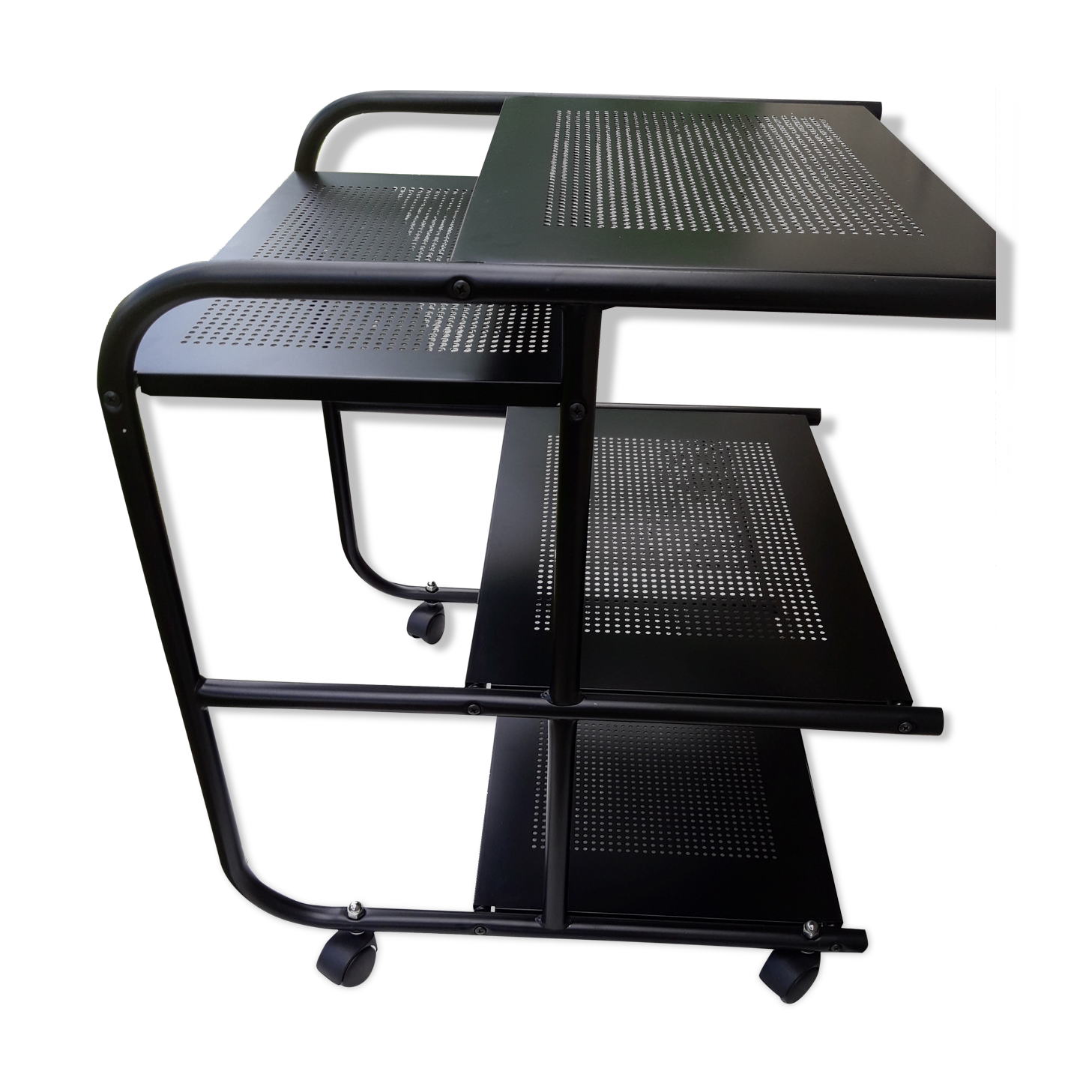 Black metal dessert 4 tablets on wheels