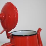 Set pichet & théière en métal émaillé orange et noir 1950s, set de 4