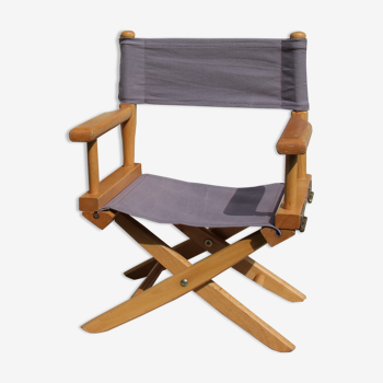 Foldable armchair director, in wood and cotton grey