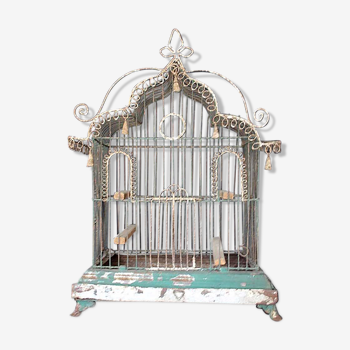 Cage à oiseaux en treillis métallique du XIXe siècle