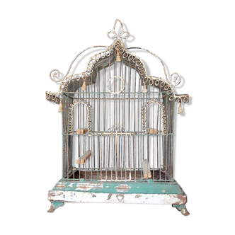 Cage à oiseaux en treillis métallique du XIXe siècle