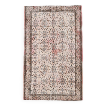 5x9 Shades Of Pink Brown Bordered Classic Wool Vintage Rug, 168x268Cm