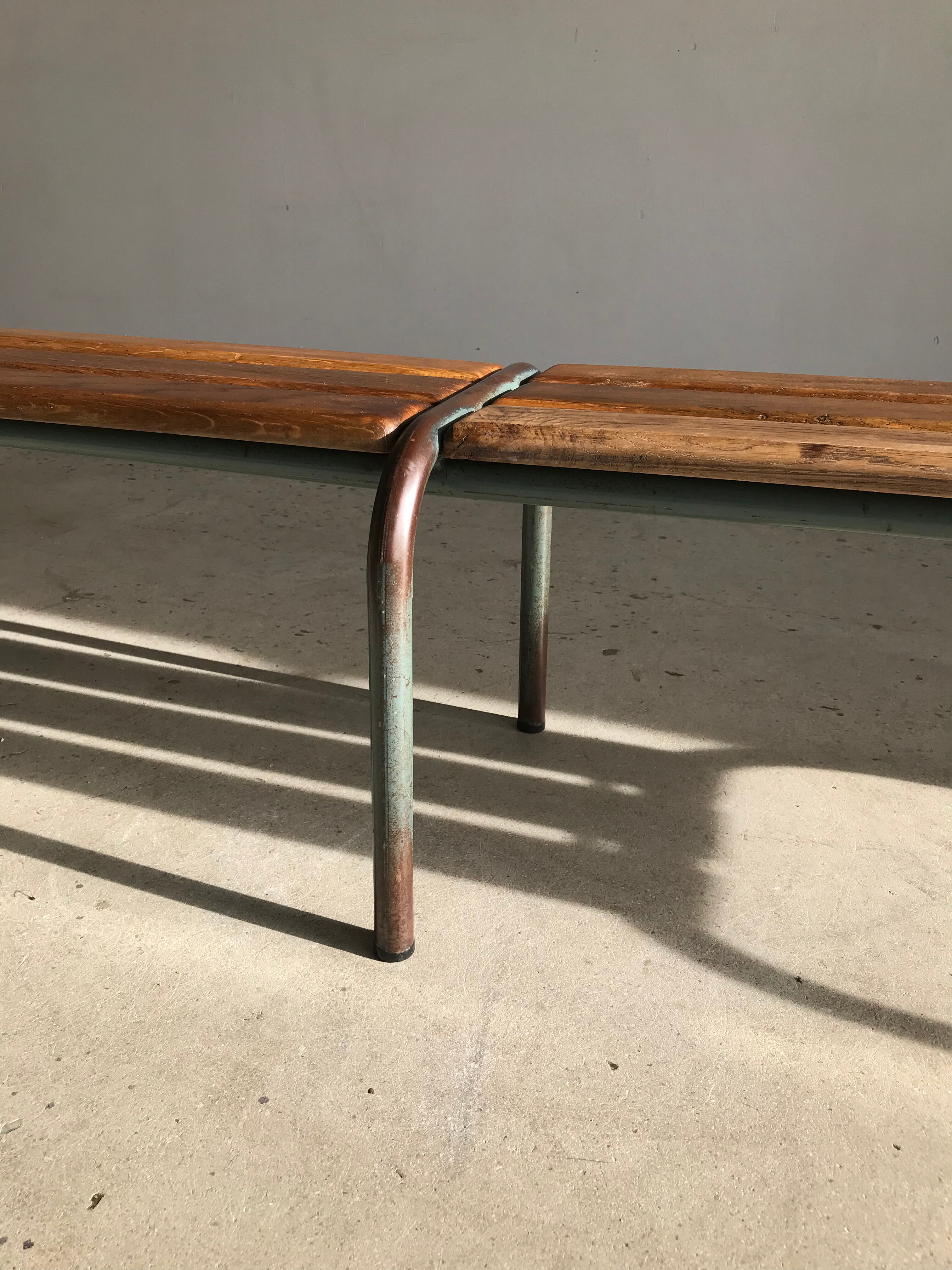 Vintage school bench base gray green