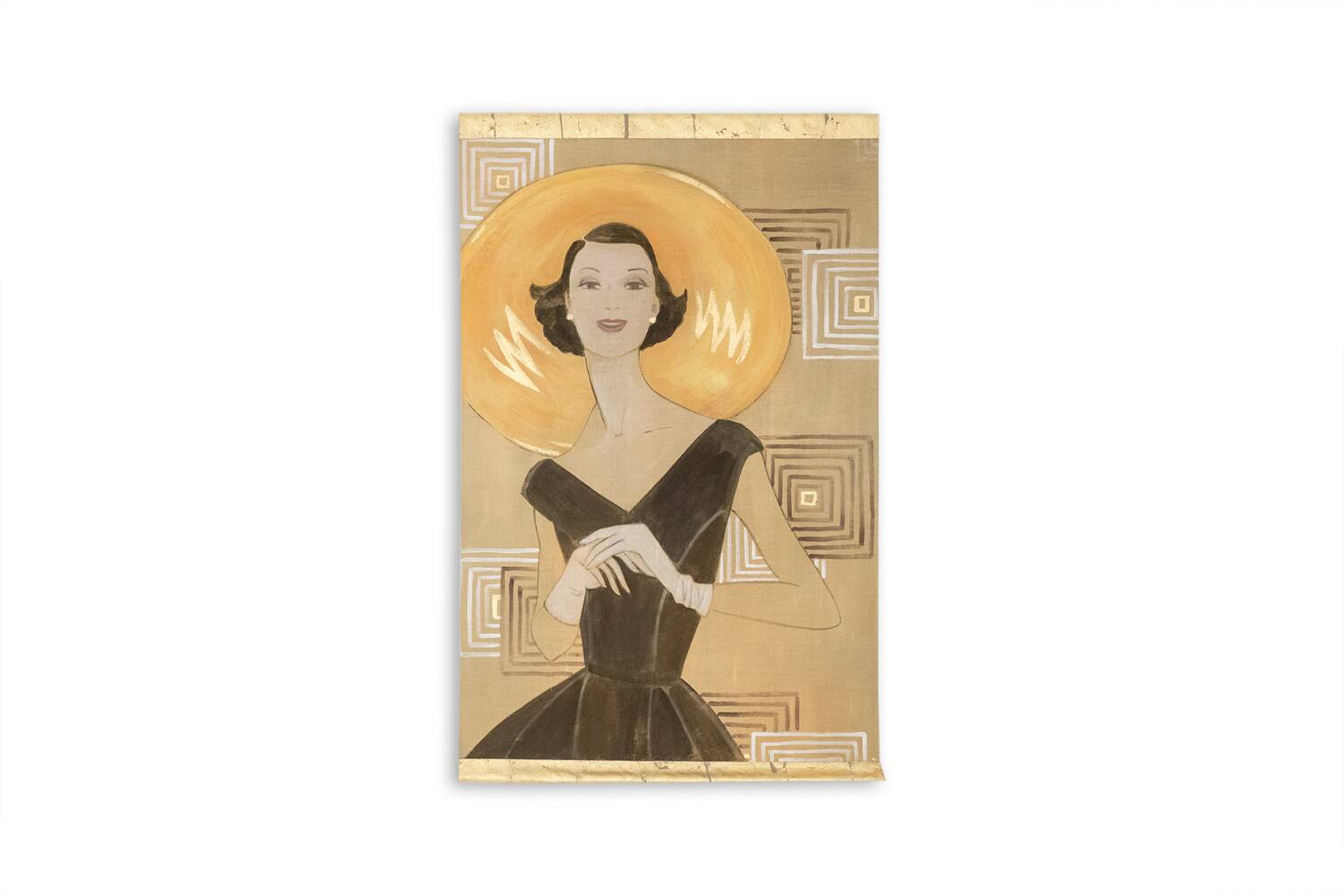 Painted canvas depicting an elegant woman from the 1950s. Contemporary.