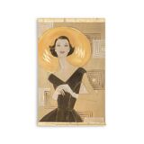 Painted canvas depicting an elegant woman from the 1950s. Contemporary.