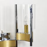 Gaetano Sciolari Large Wall Sconces / Sconces, Chrome, Brass, Glass, 1970s