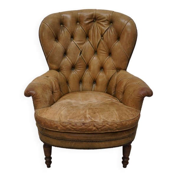Fauteuil club néerlandais vintage en cuir couleur cognac