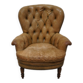 Fauteuil club néerlandais vintage en cuir couleur cognac