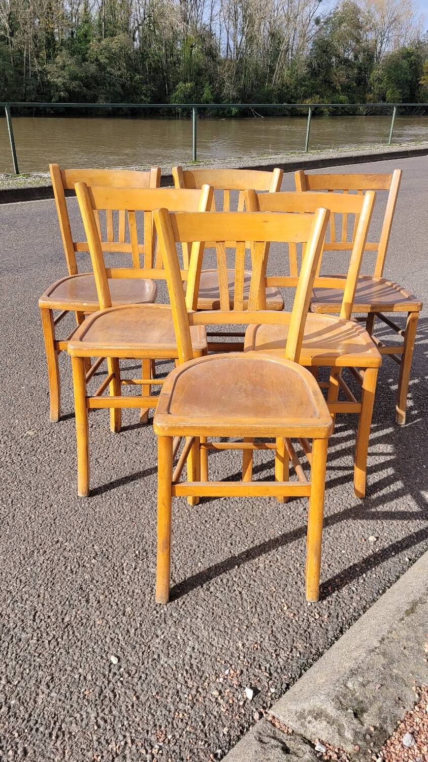 Series of 6 old vintage bistro chairs - 1950s