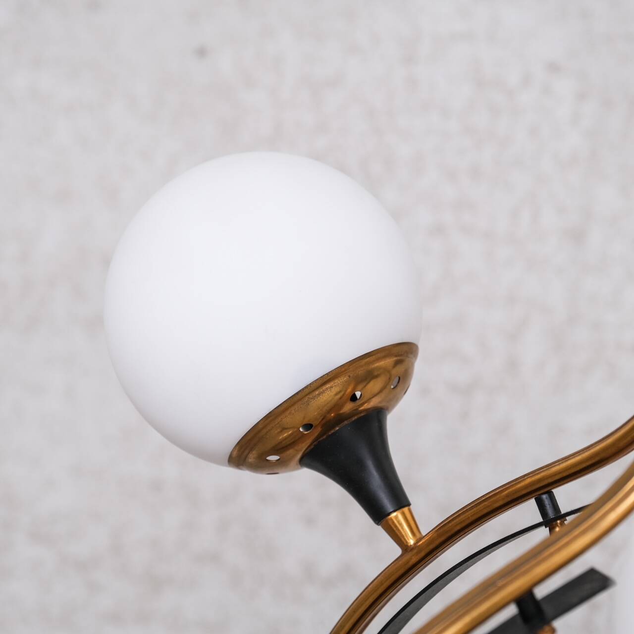 Stilnovo Mid-Century Italian Brass and Opaline Globe Chandelier