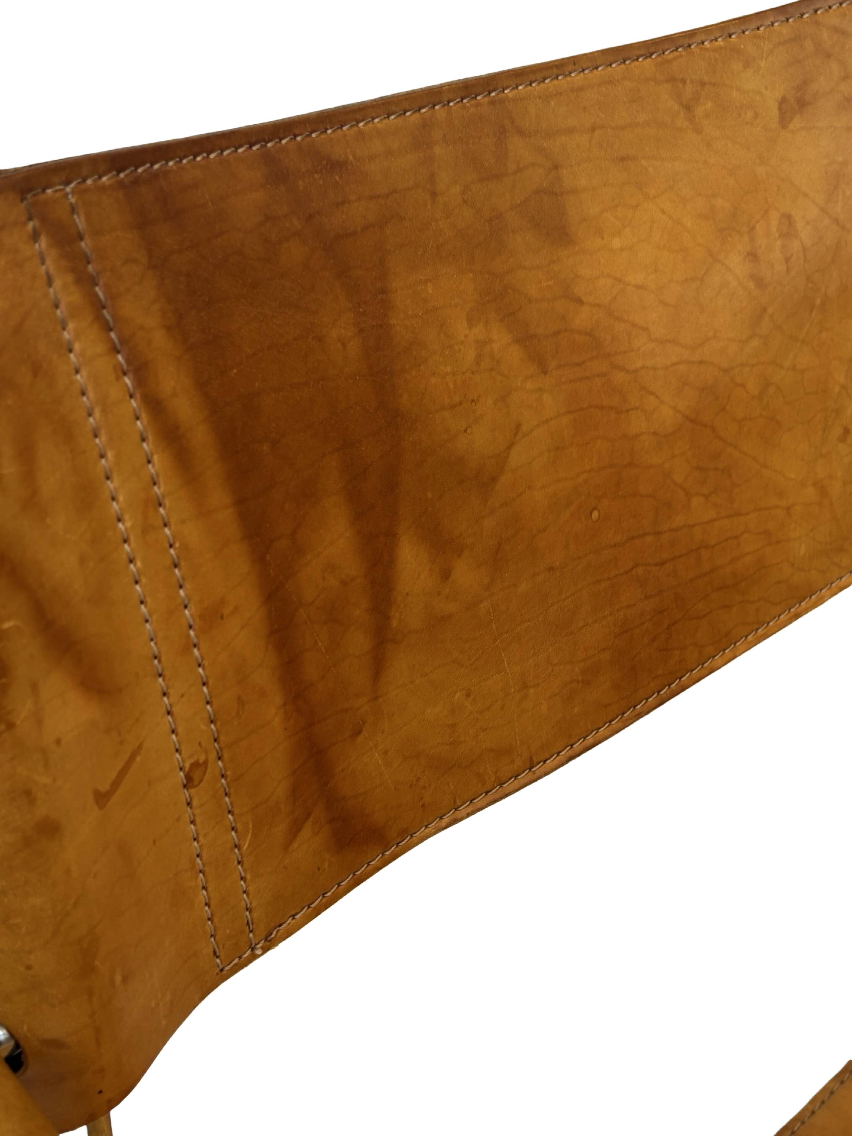 Ensemble de quatre fauteuils de salle à manger FASEM S34 en cuir Cognac par Mart Stam années 80
