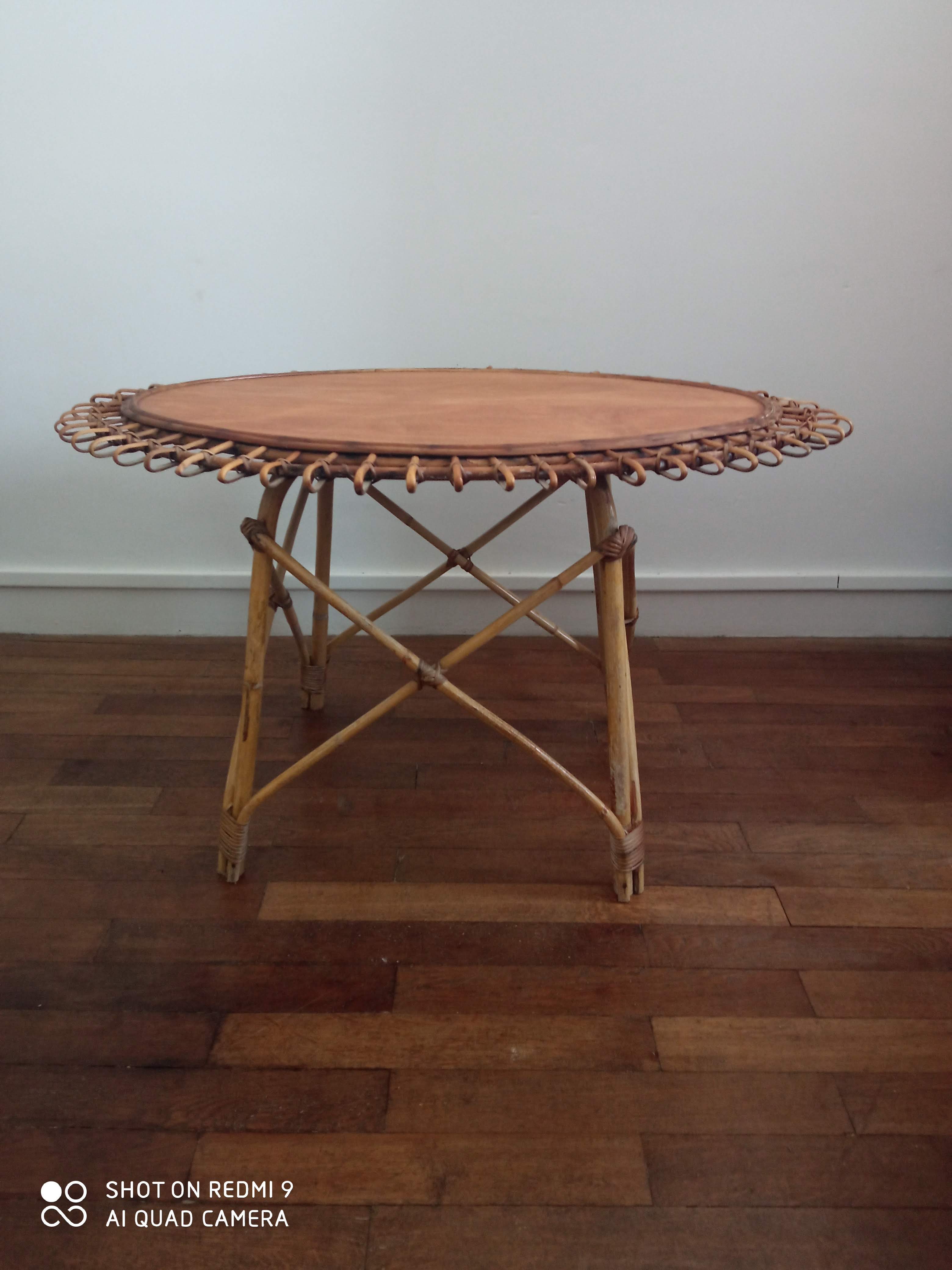 Sun coffee table in rattan 50s