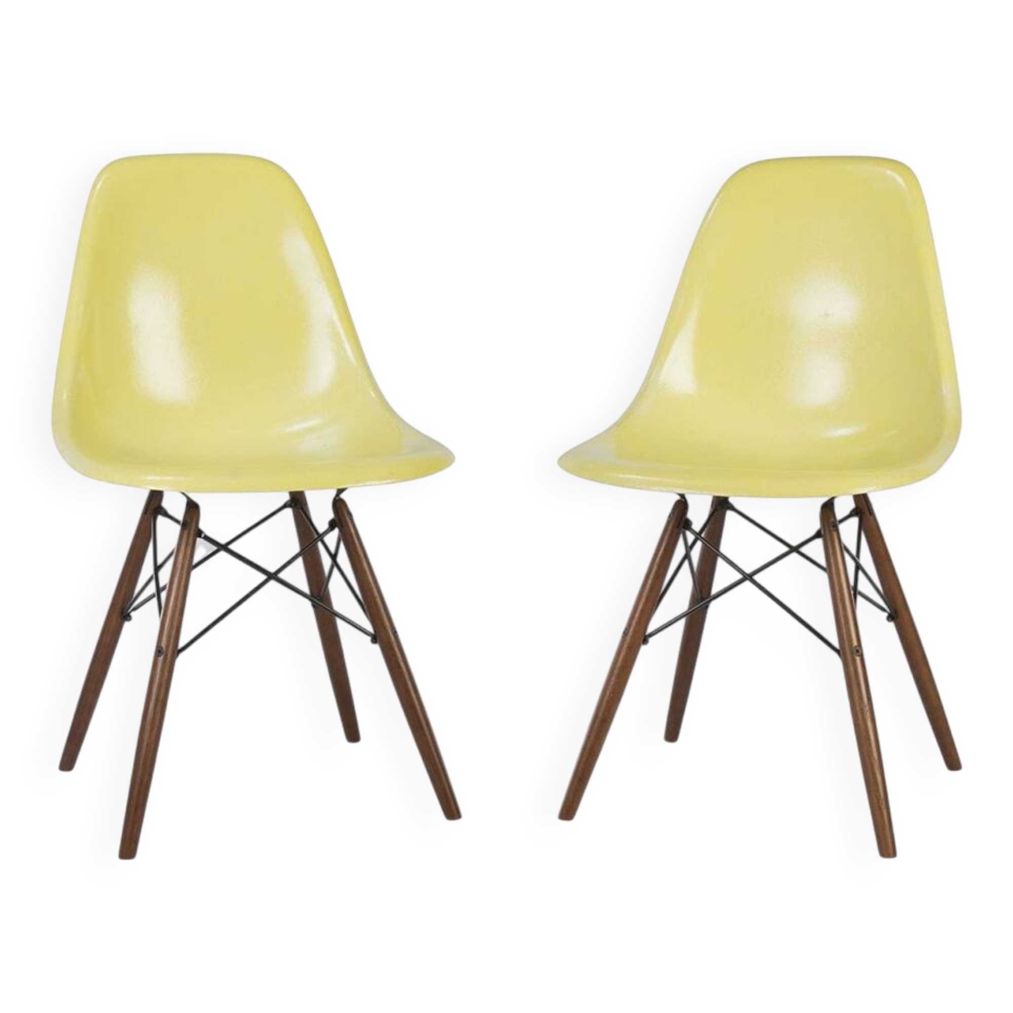 Lemon Yellow Pair (2) Herman Miller Original Eames DSW Side Shell Chairs