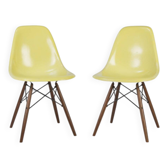 Lemon Yellow Pair (2) Herman Miller Original Eames DSW Side Shell Chairs