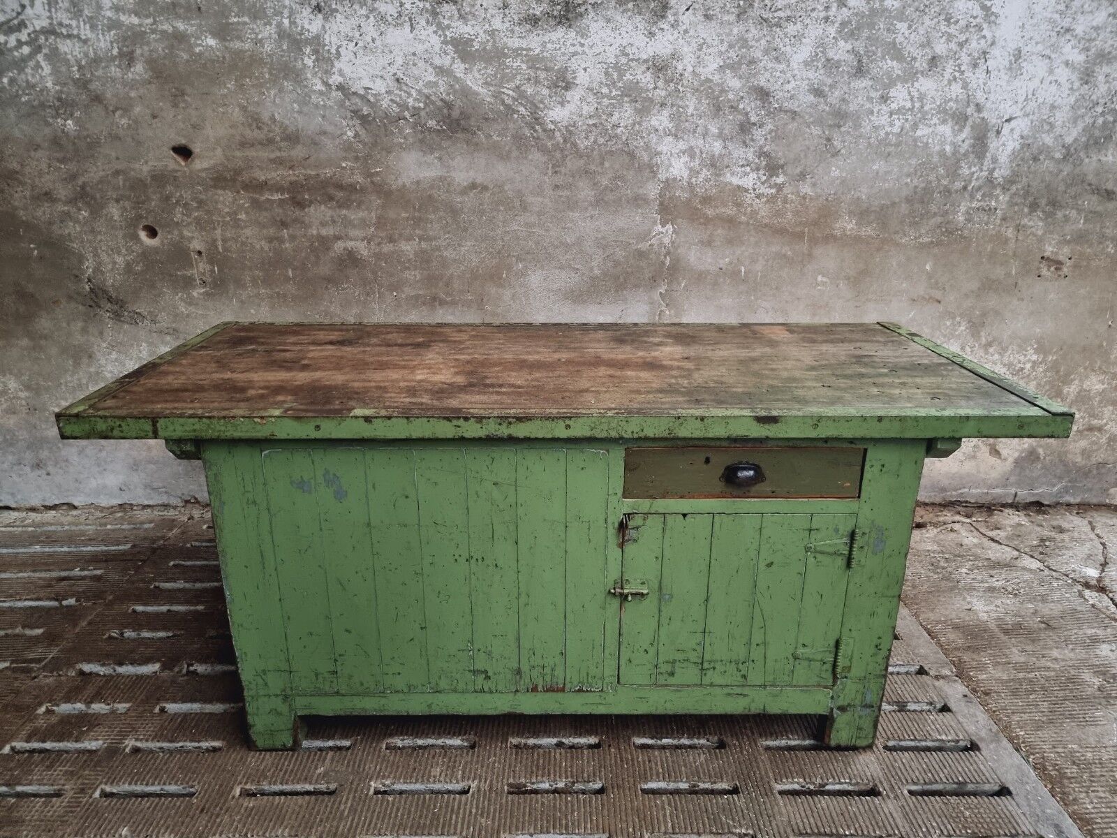 Antique workbench green kitchen island