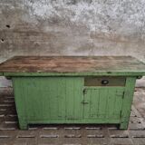 Antique workbench green kitchen island