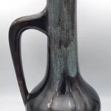 Large vase in glazed ceramic stoneware flamed effect brown and turquoise 35.5 cm