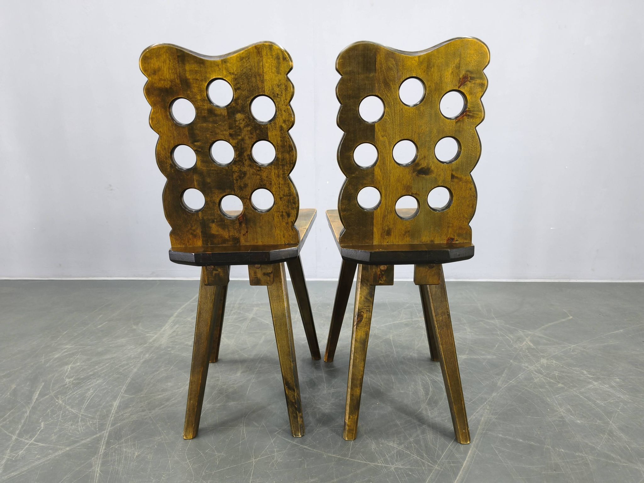 Set of 3 Brutalist Wooden Chairs, Czechoslovakia, 1950s
