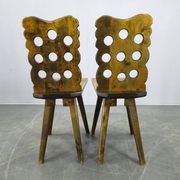 Set of 3 Brutalist Wooden Chairs, Czechoslovakia, 1950s