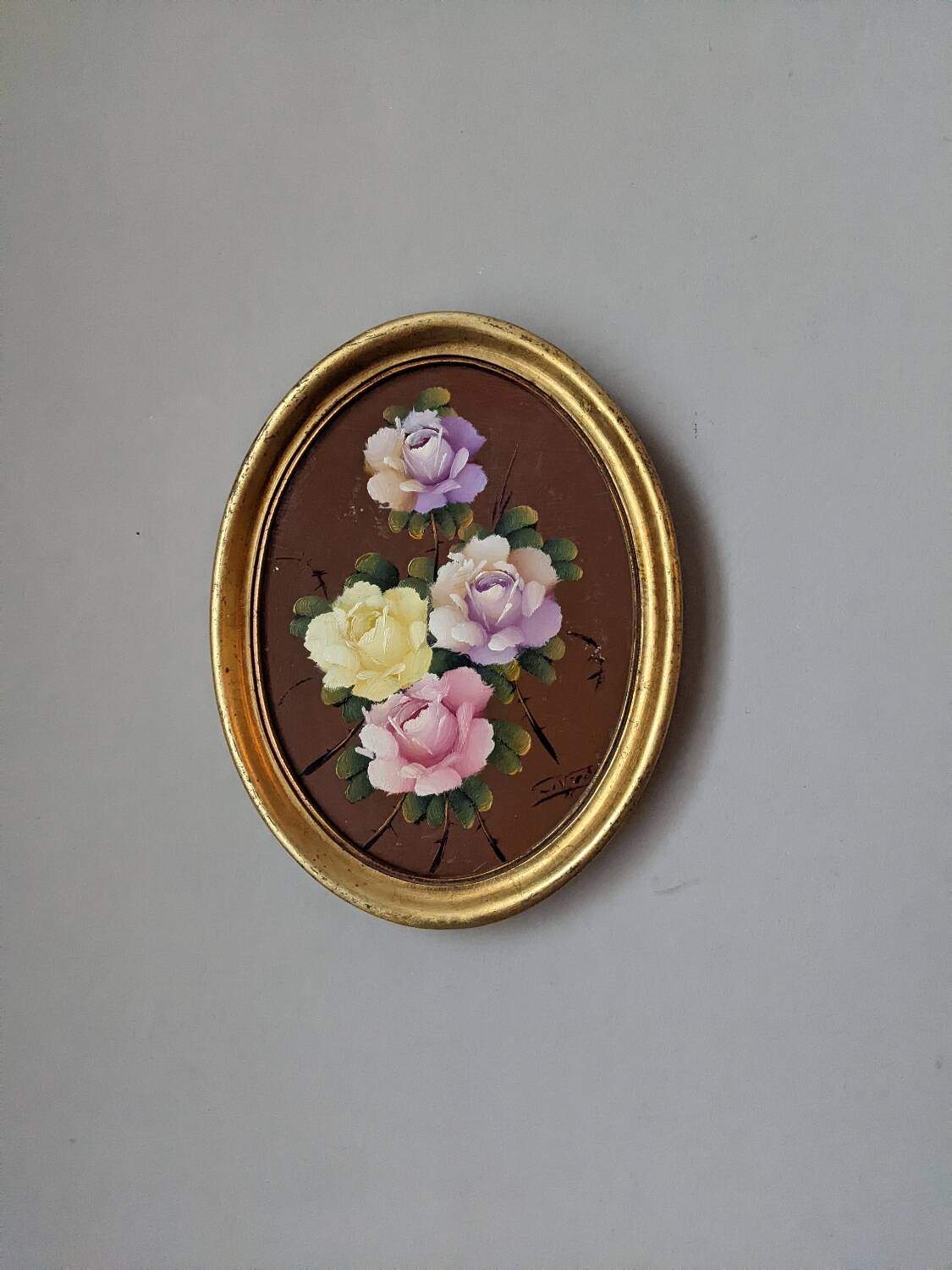 Acrylic on panel, oval gilded wooden frame, bohemian countryside.