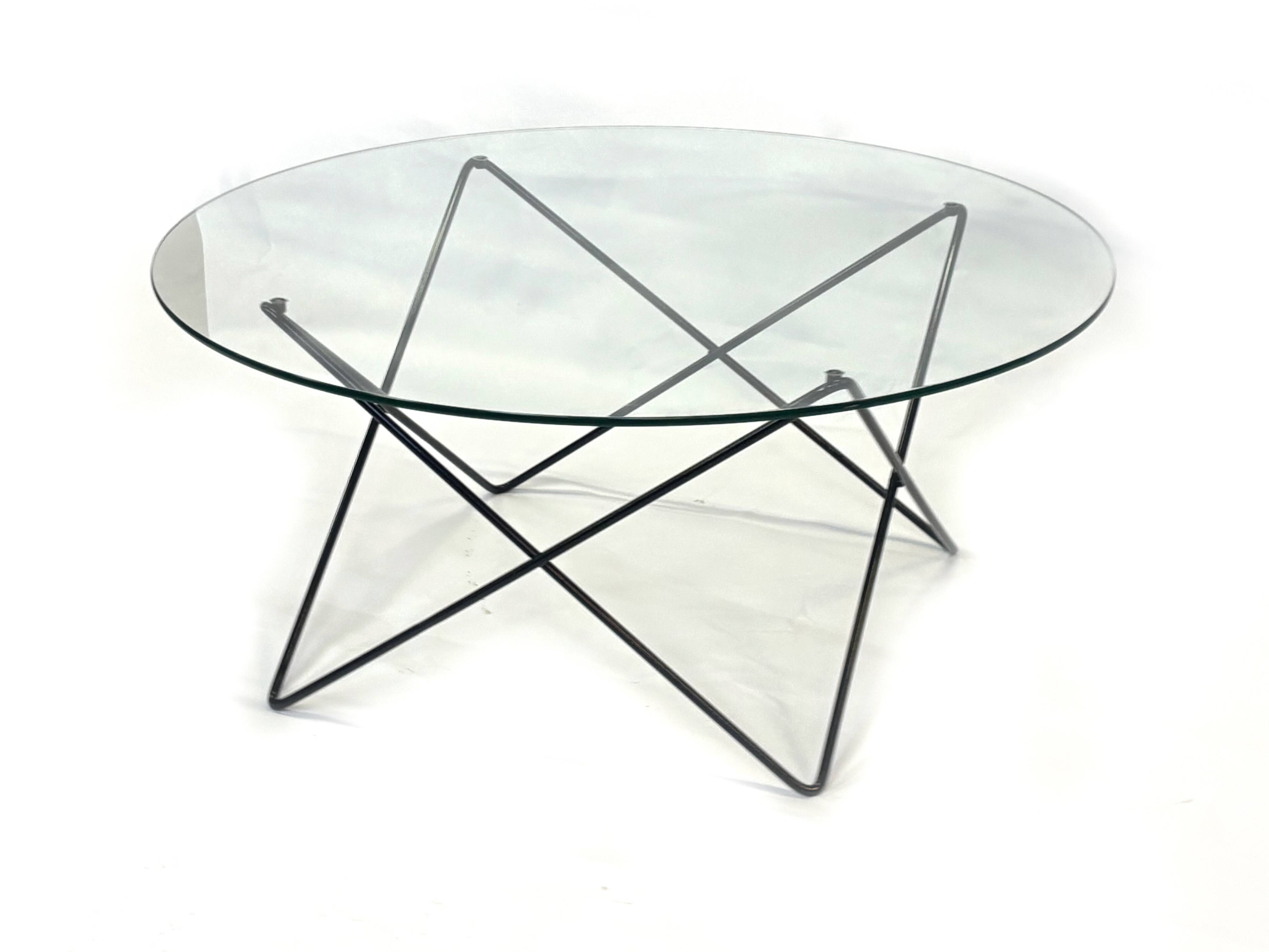 Vintage coffee table in 70s steel wire glass design
