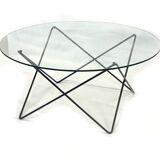 Vintage coffee table in 70s steel wire glass design