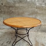 Vintage round table bamboo with iron base 105 cm