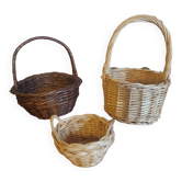 Set of 3 small vintage wicker dinette doll baskets