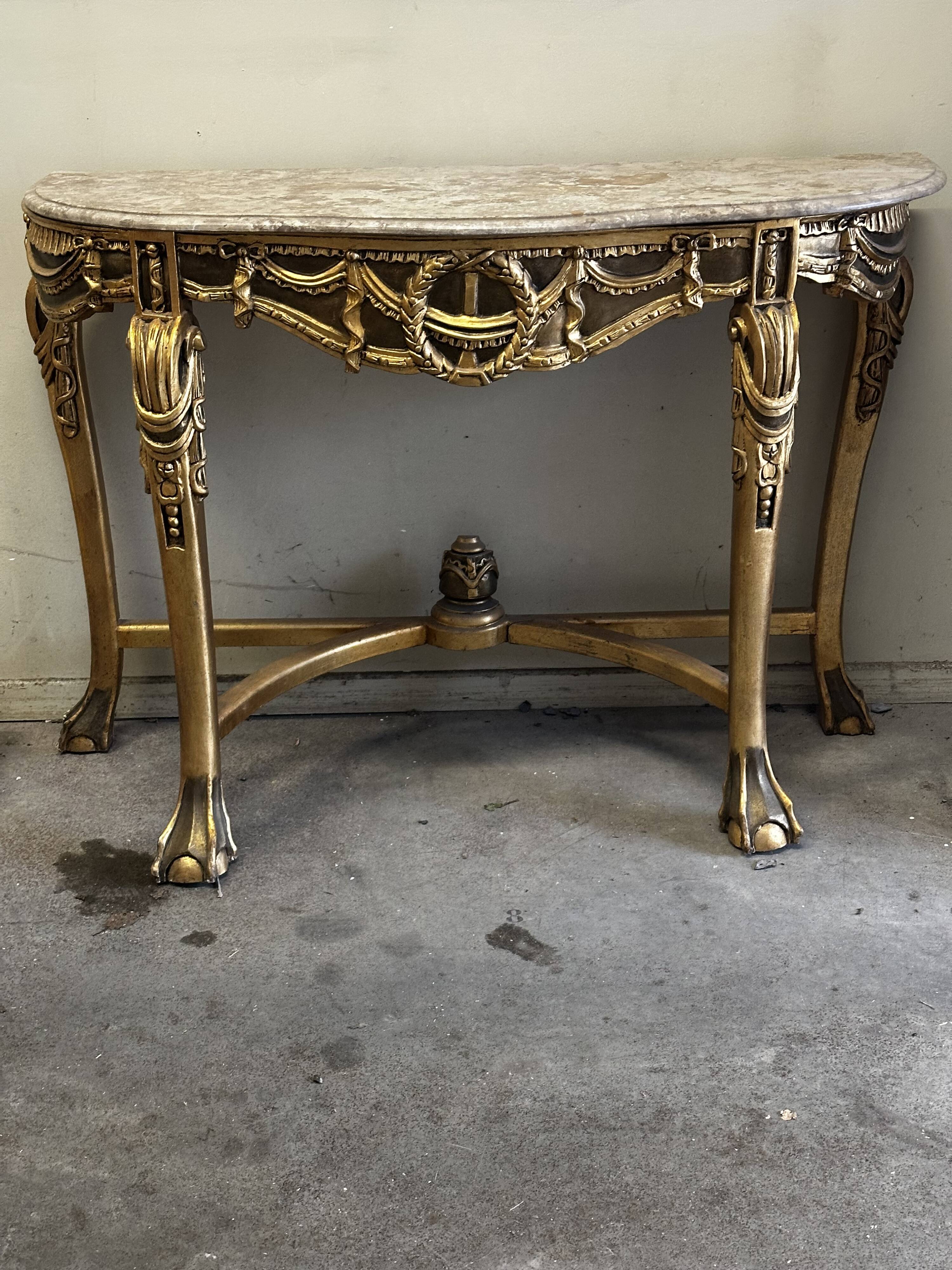 Hollywood Regency Console - Gilded Wood and Marble
