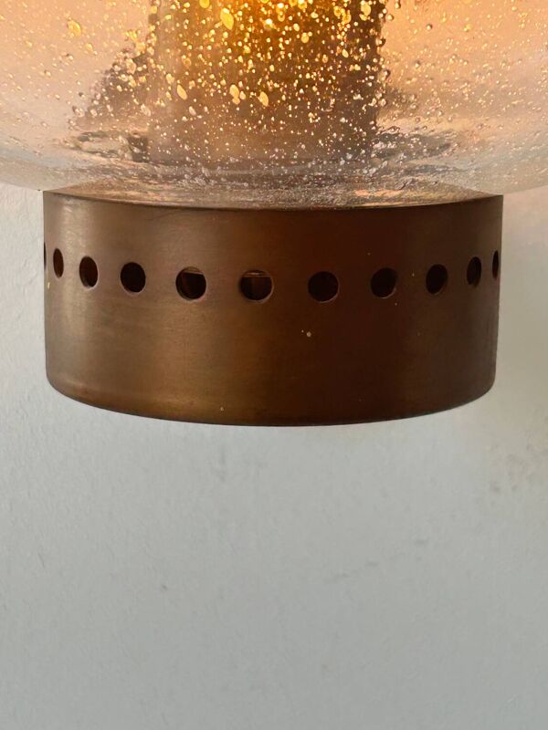 Paire d’appliques vintage, cuivre et verre bullé, BEGA Allemagne 1970