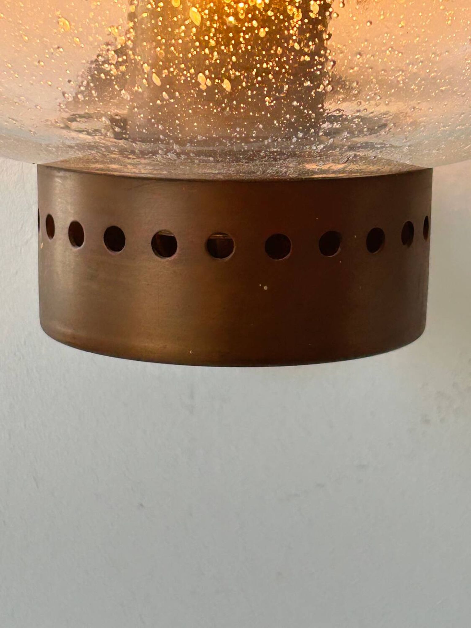 Pair of vintage wall lights, copper and bubbled glass, BEGA Germany 1970