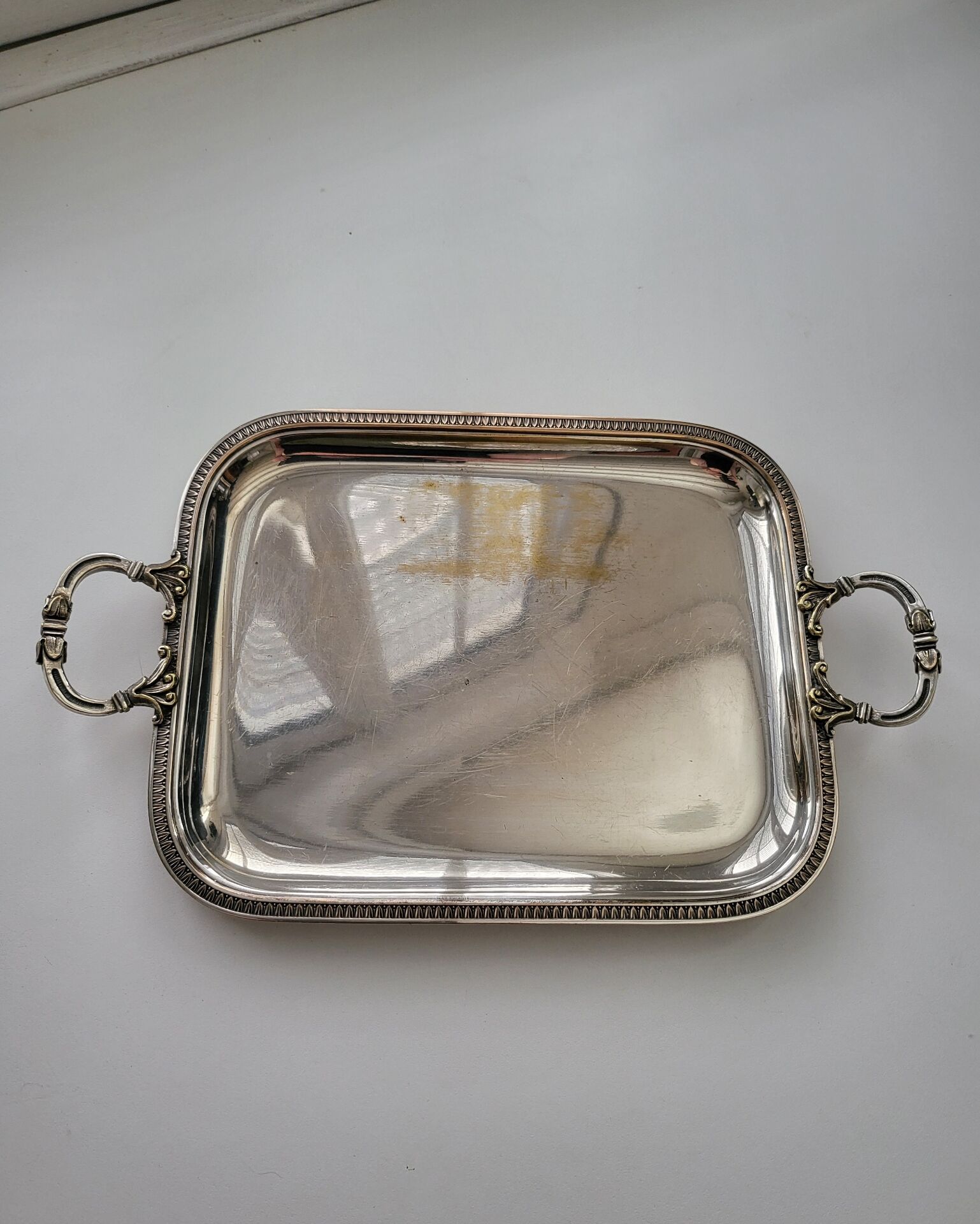 Small tray with metal handles in silver-plated by silversmith Durousseau.