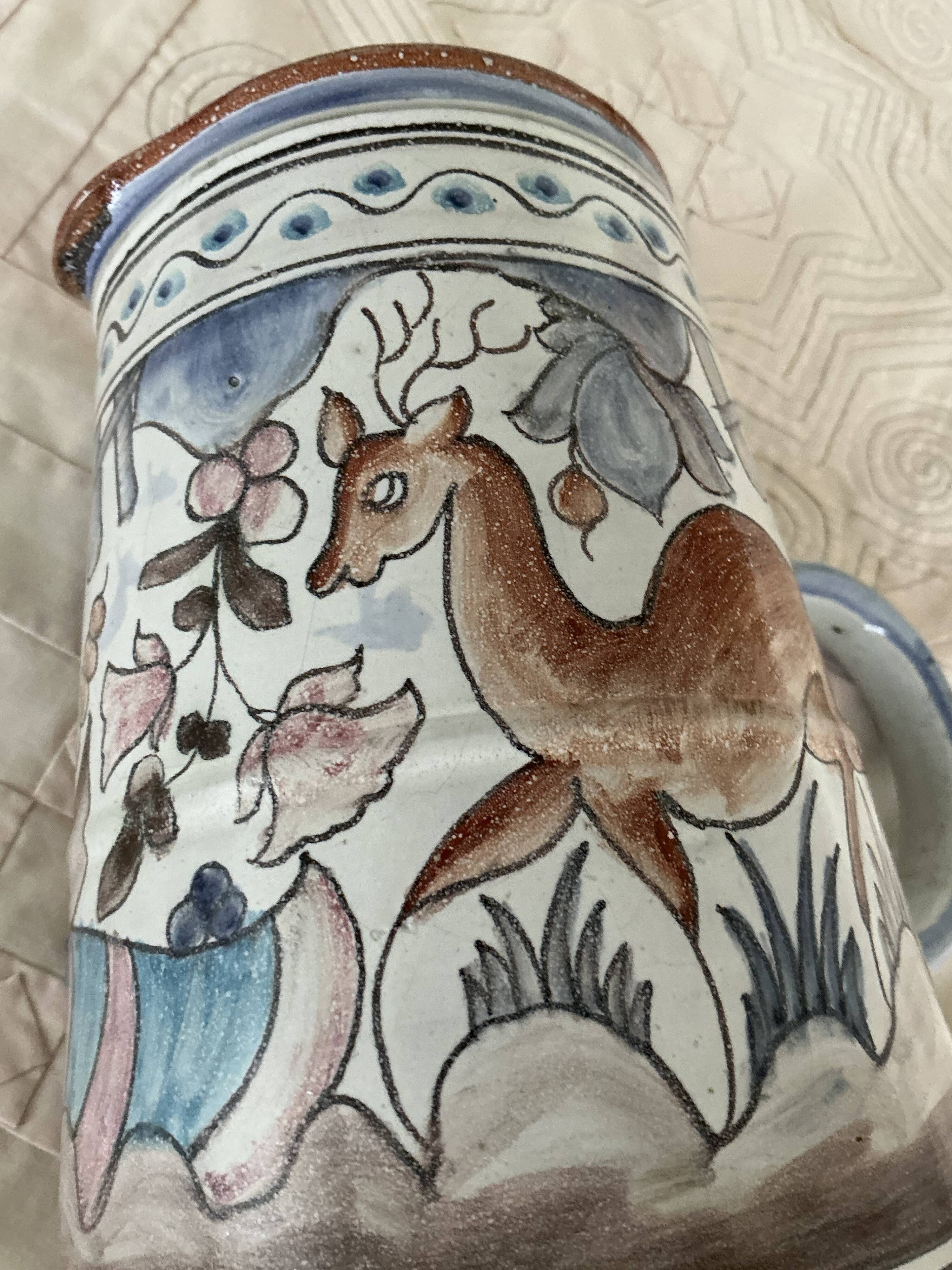 Pichet céramique de Coimbra , décor cerf