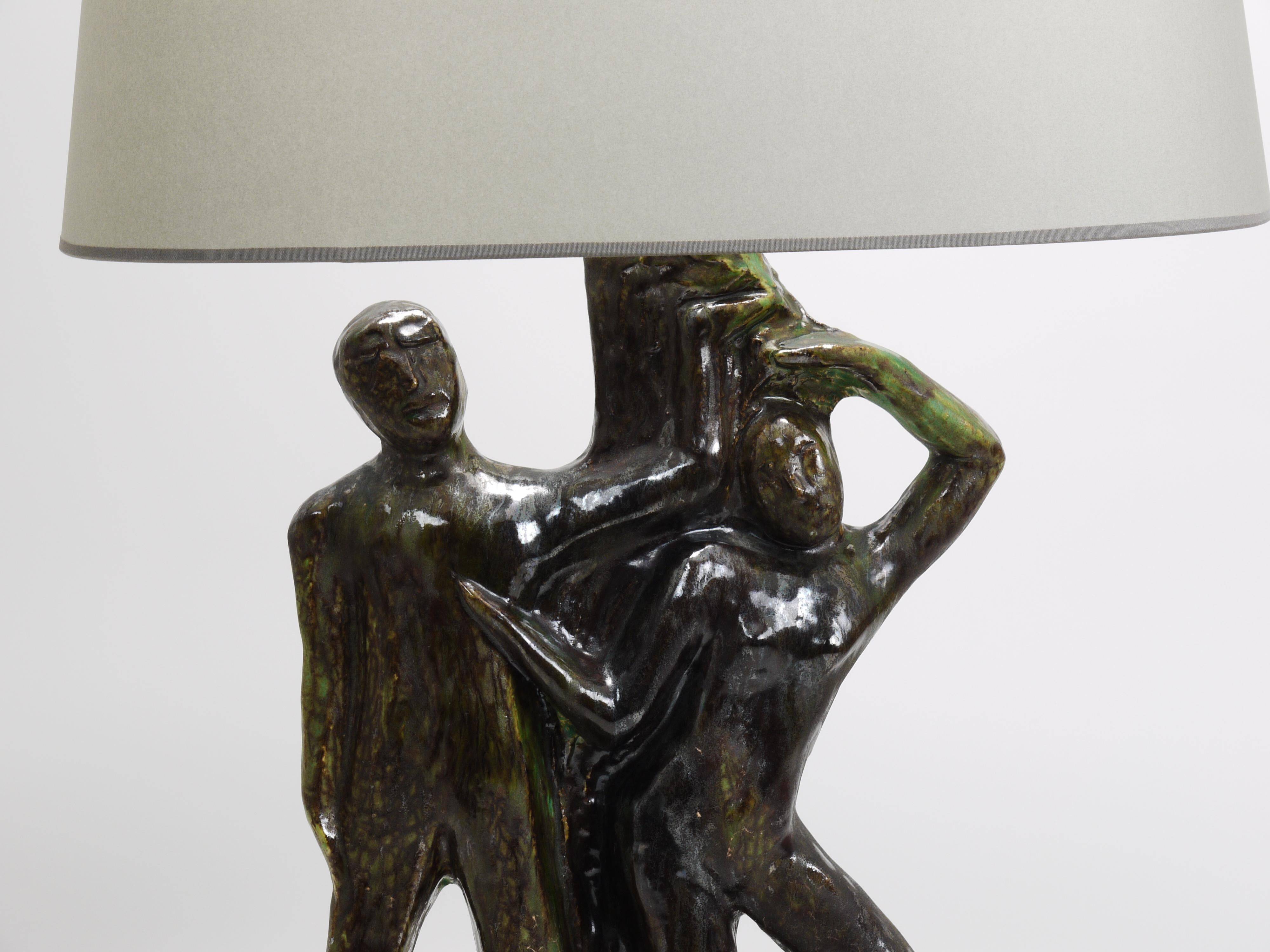 Brutalist sculptural table lamp "Man and Woman near a Tree", Italy, 1970s