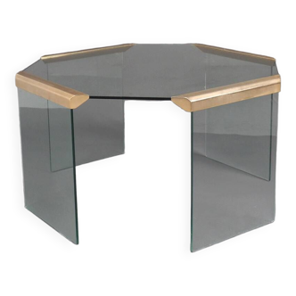 Hexagon glass and brass coffee table from gallotti & radice, 1970s