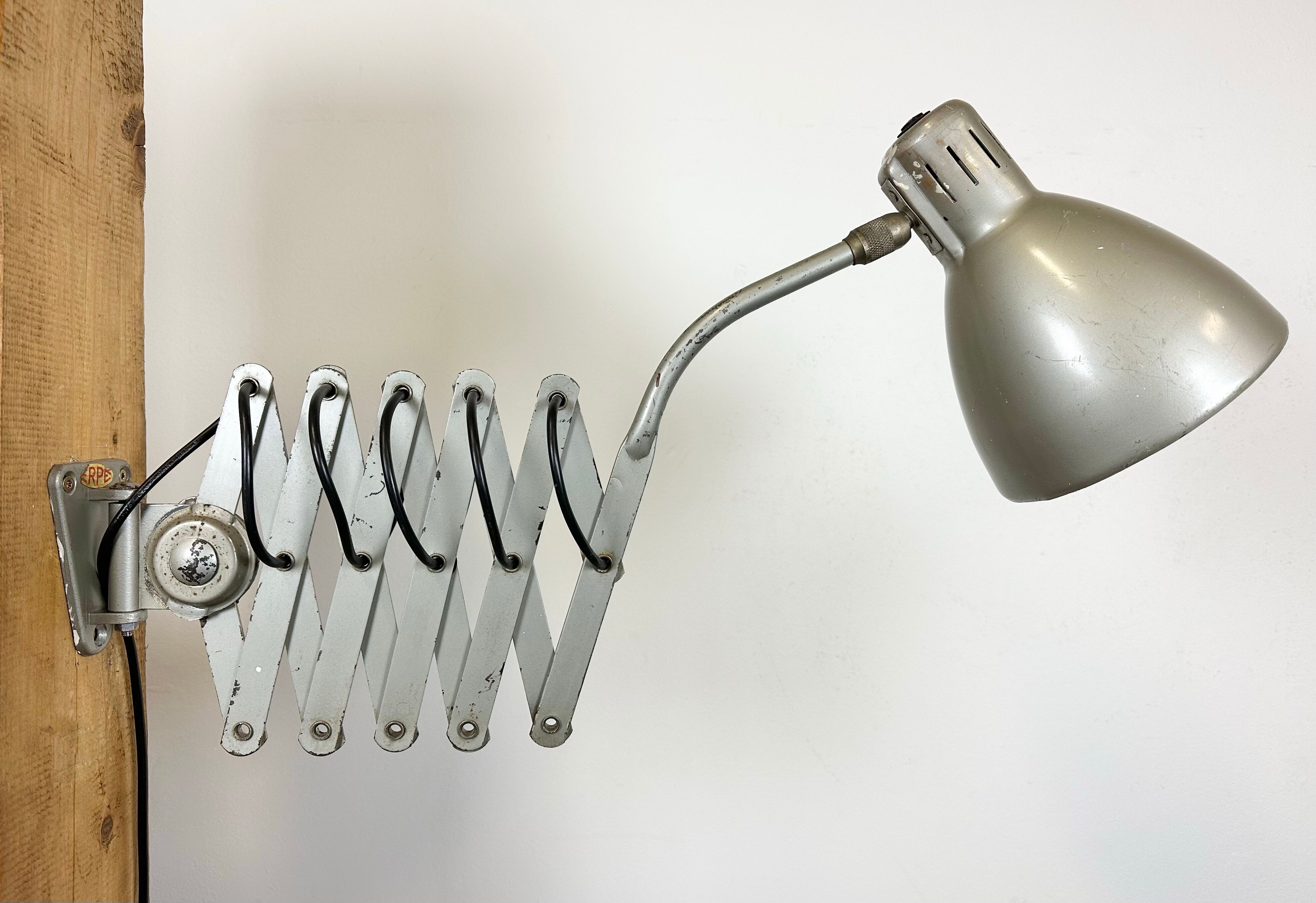Grey industrial scissor wall lamp from erpe, 1960s
