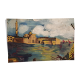 Ancient table: oil on old paper representing Venice