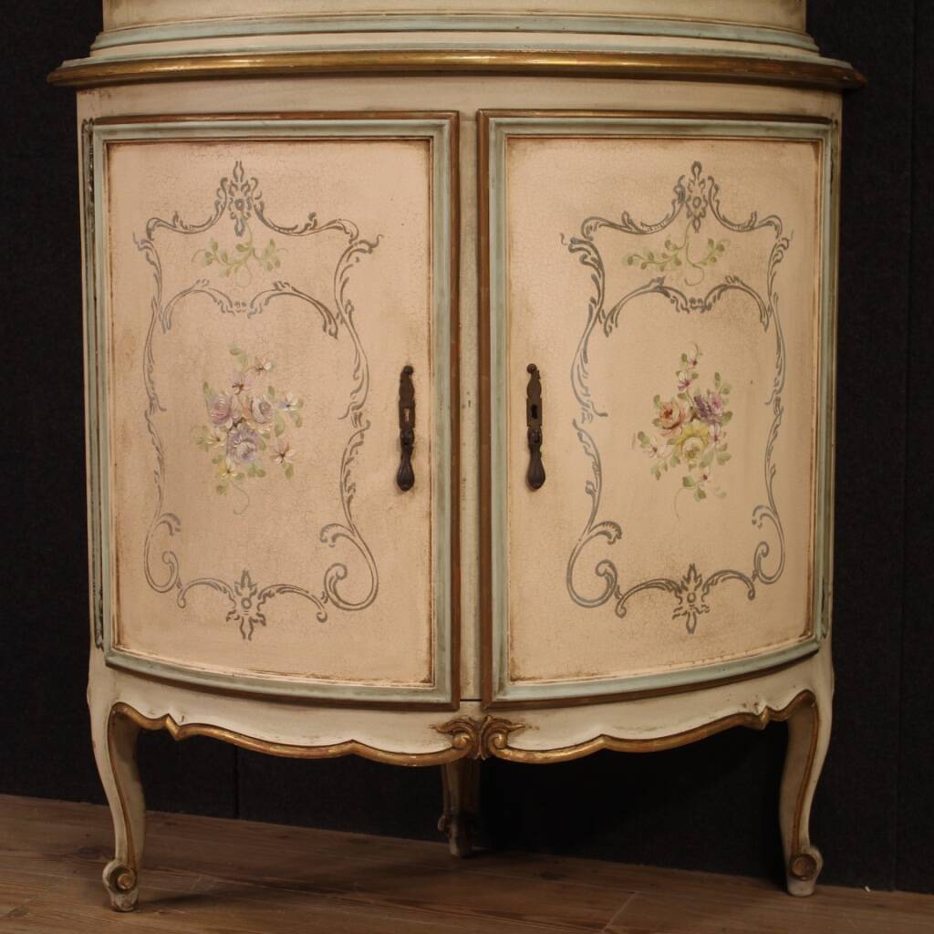 Lacquered, gilded and painted Venetian corner cabinet
