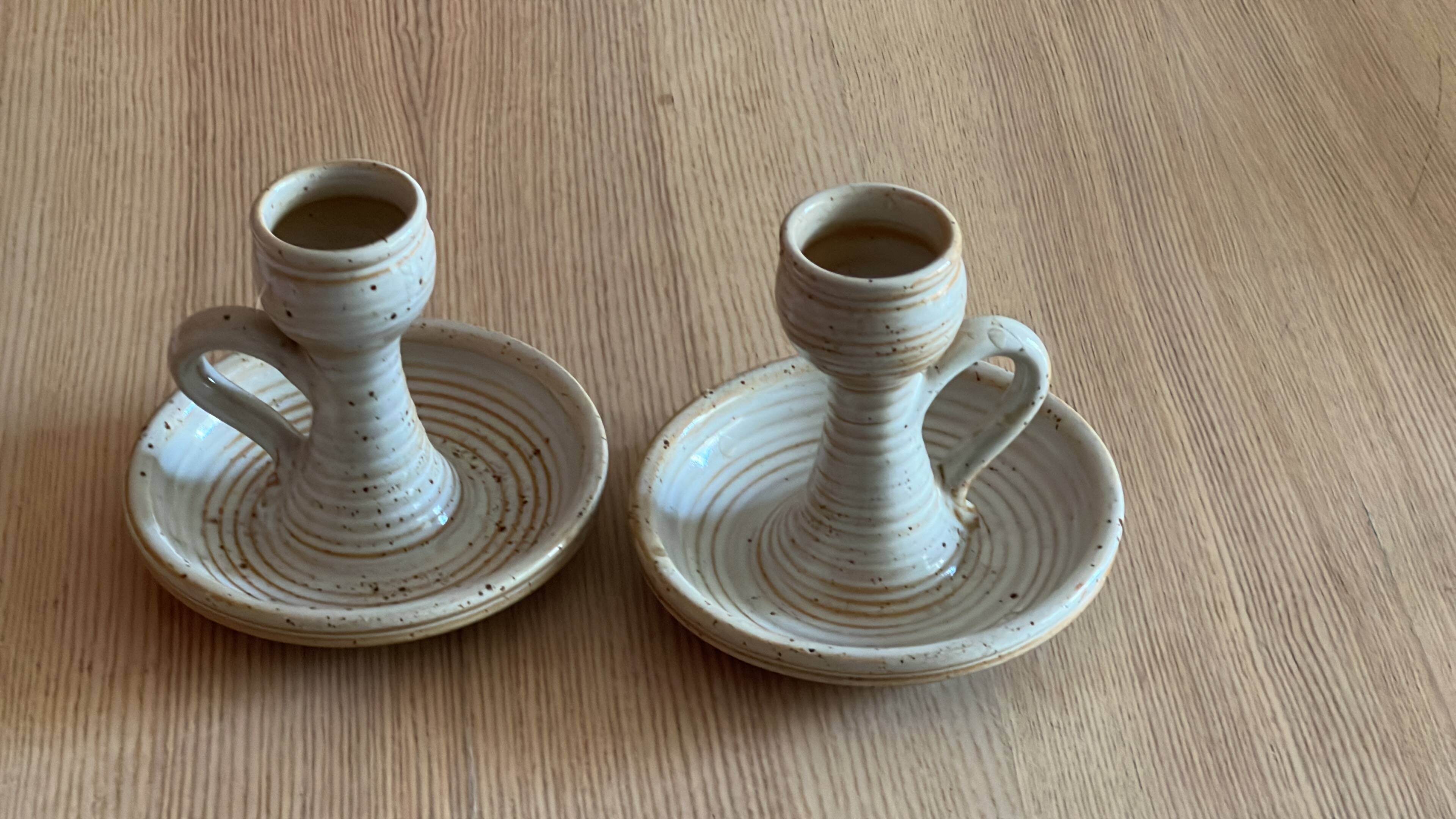 Set of 2 stoneware candlesticks from the marsh.