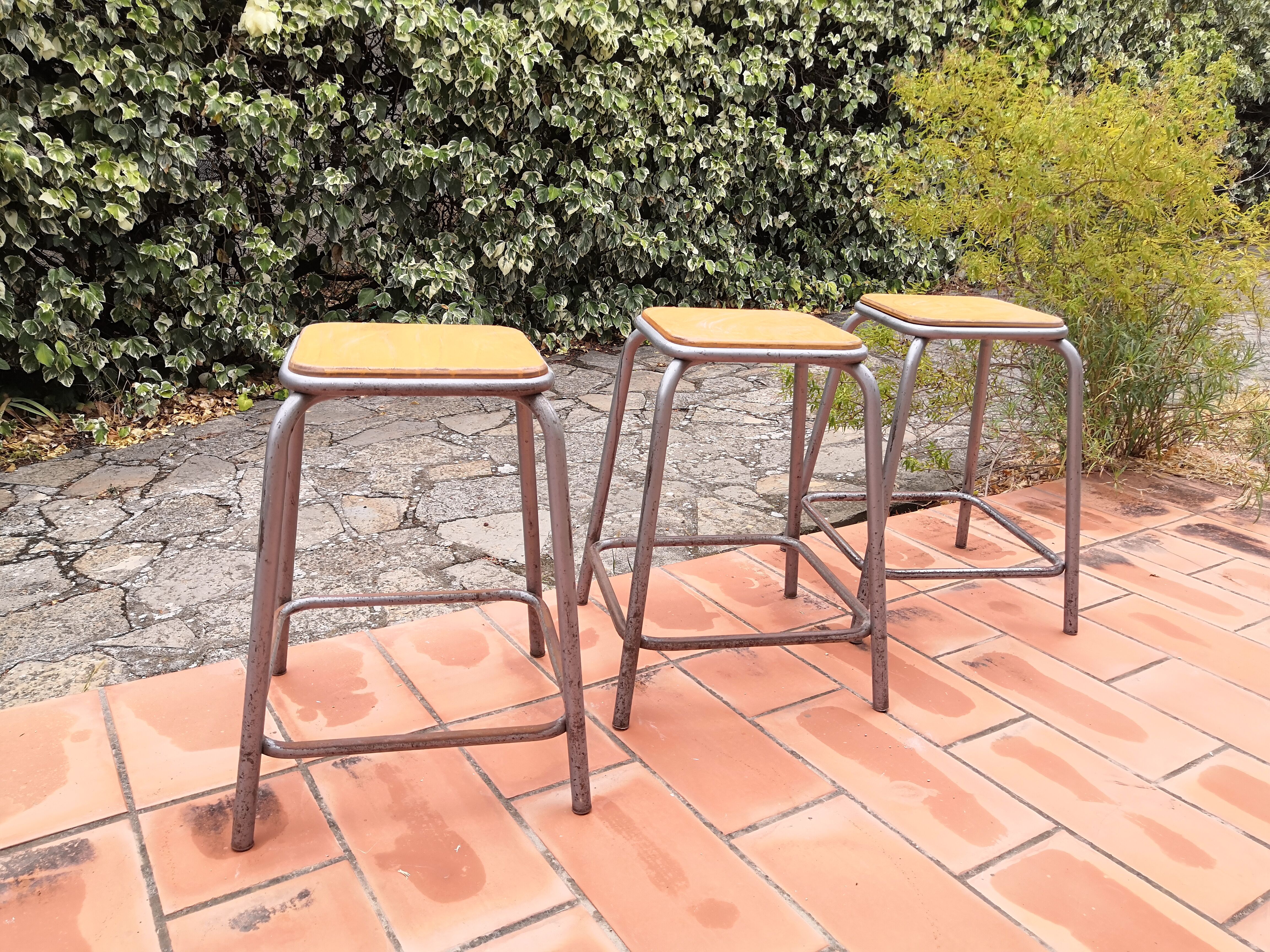 Industrial metal stools from the 60s set of 3