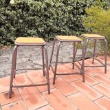 Industrial metal stools from the 60s set of 3