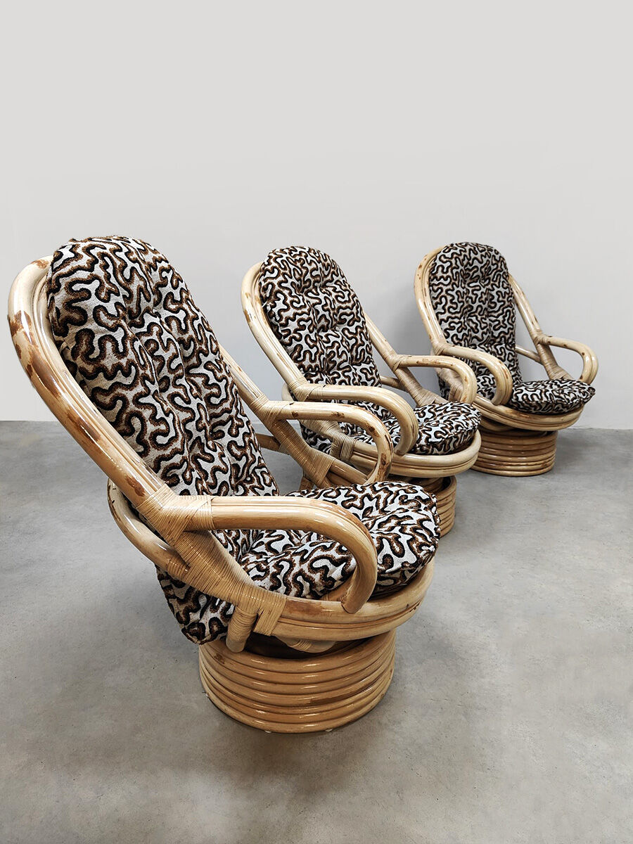 Vintage bamboo rocking lounge swivel tilt chairs Axel Enthoven