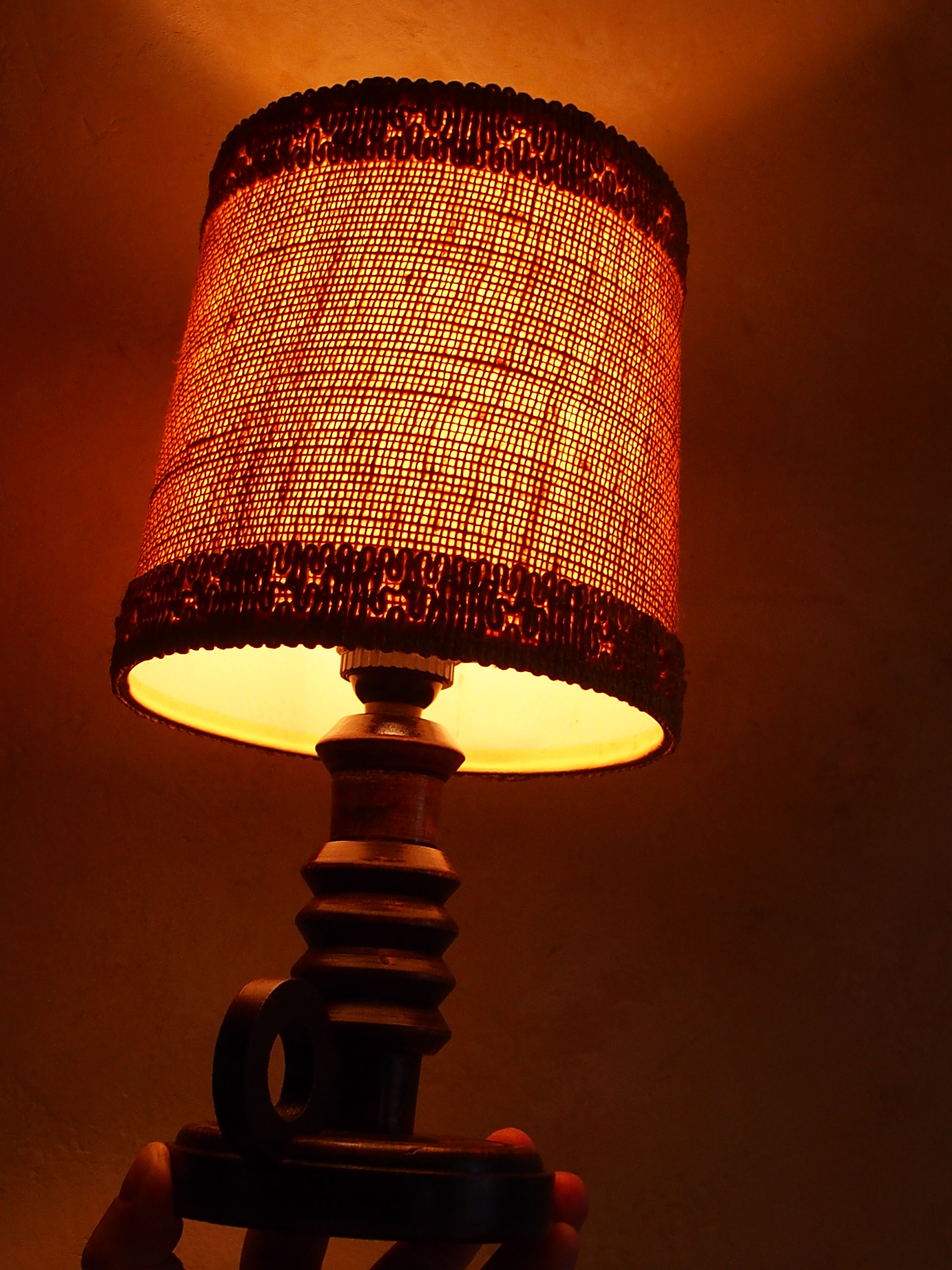 Vintage turned wooden candle holder lamp
