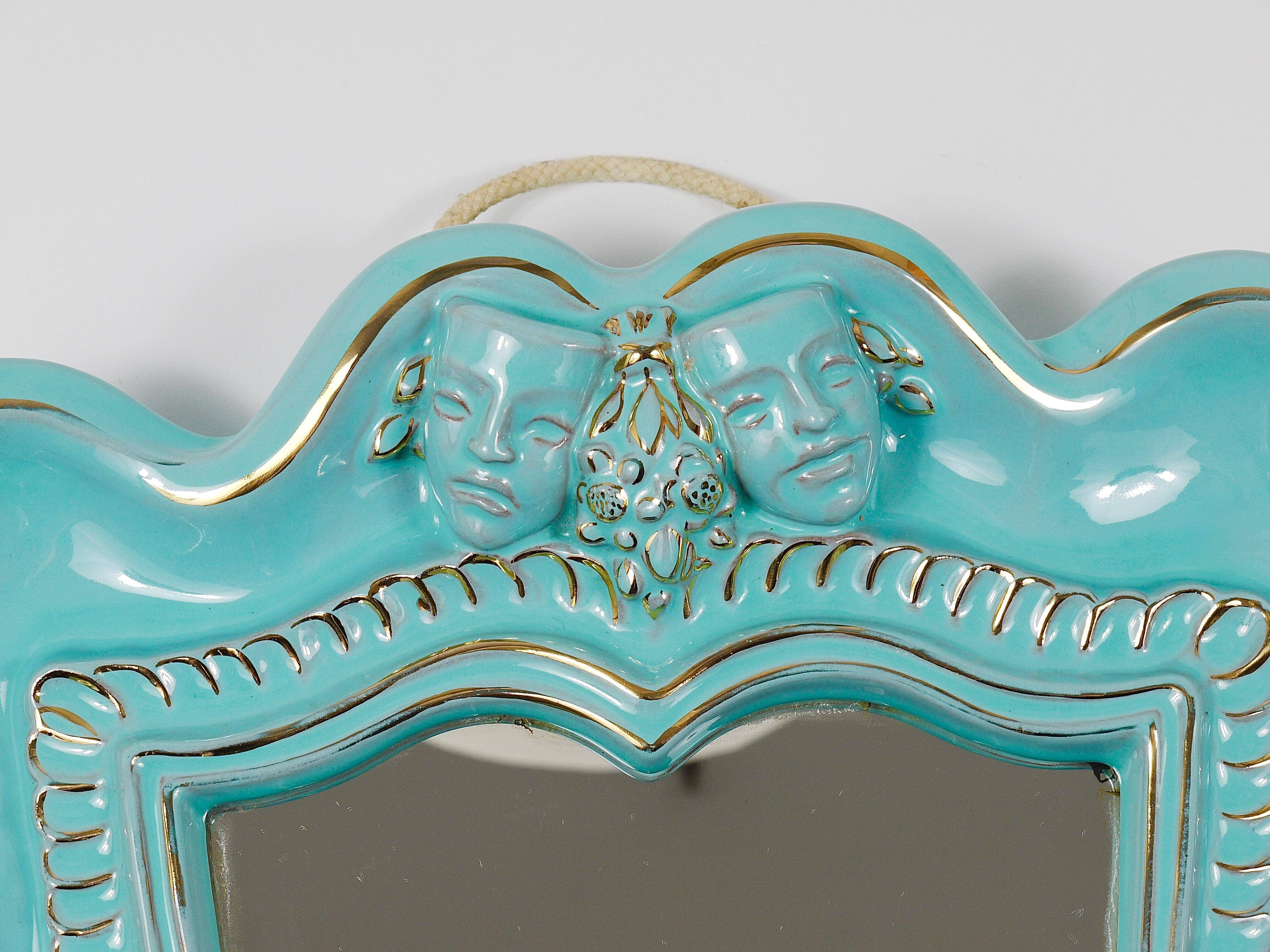 Art Deco wall mirror Theatre in terracotta by Gmundner Keramik, Austria, 1930s