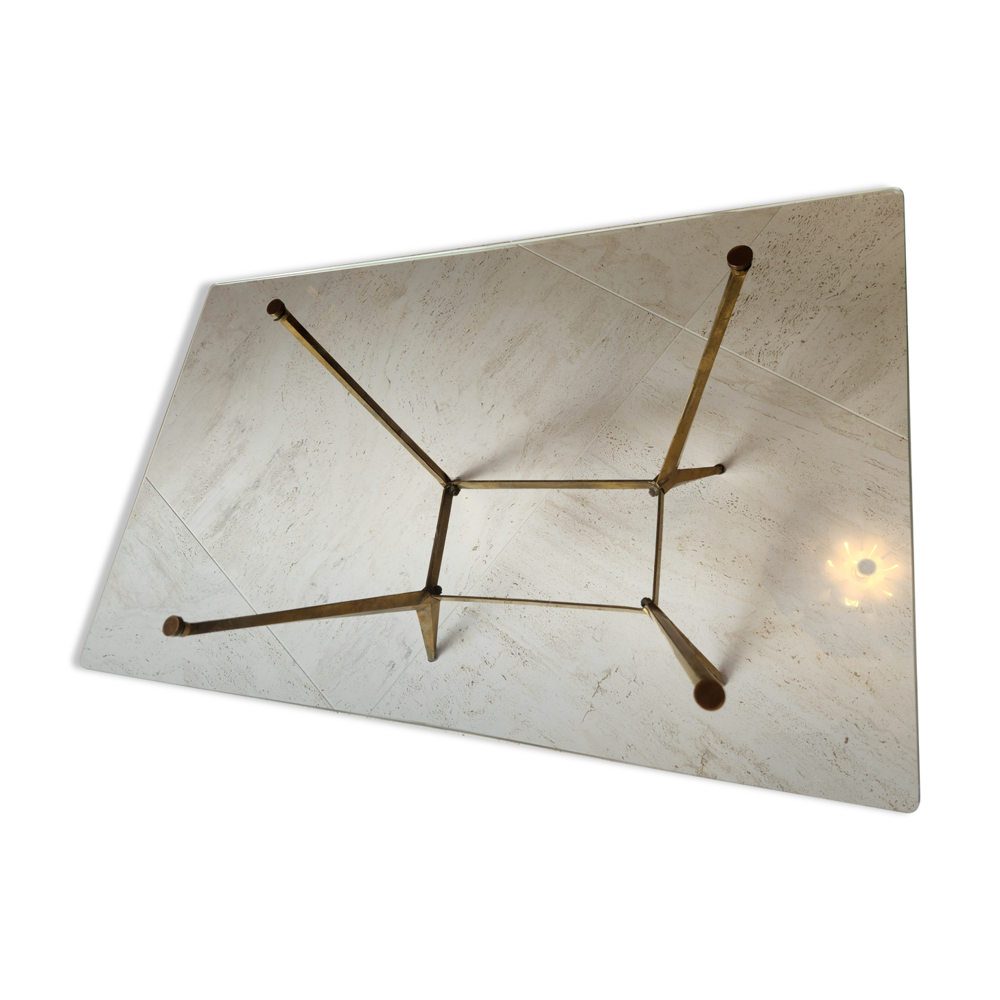 Vintage coffee table (1950s) with a glass top - bronze legs