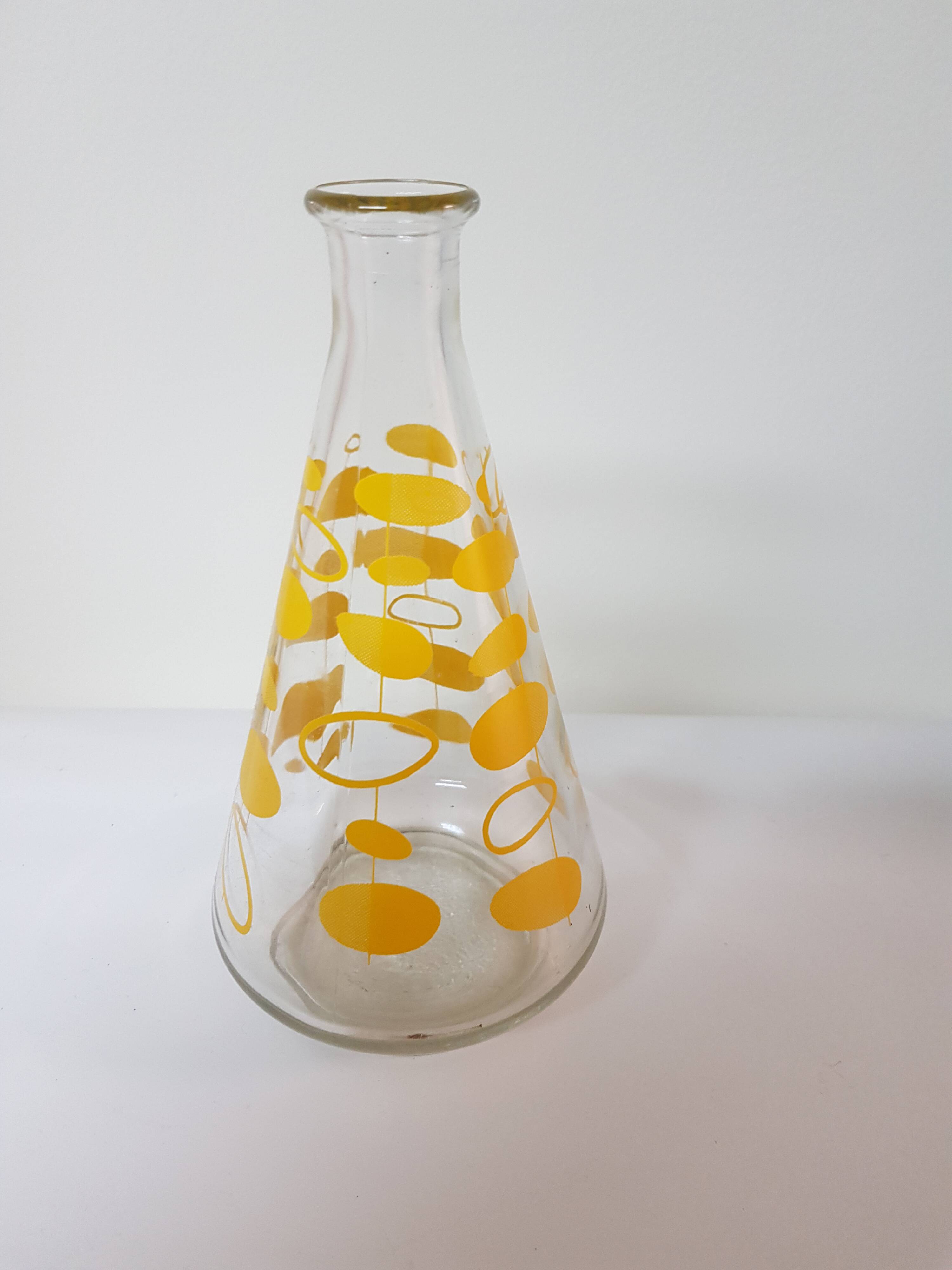 Vintage Yellow Geometric Decor Carafe 60's 70's