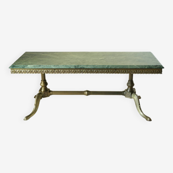 20th century green marble and brass coffee table