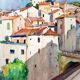 André Duculty (1912-1990) Watercolor on paper "Mediterranean Landscape" Monogrammed lower right