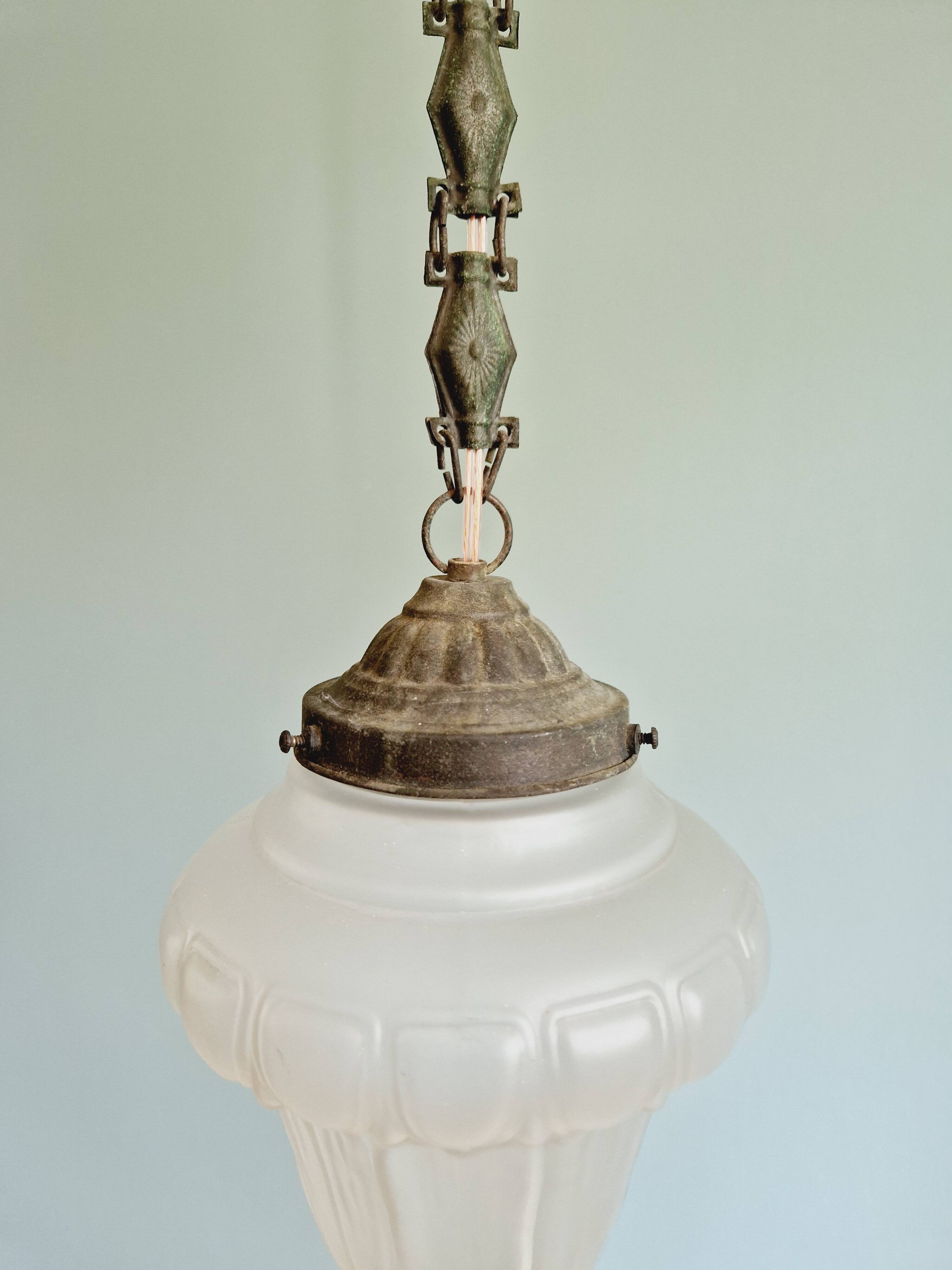 Art Deco pendant light in transparent satin glass, 1920s-30s