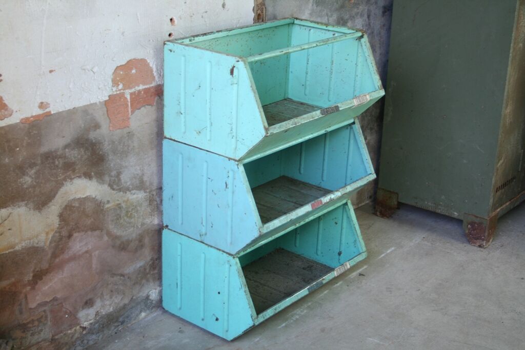 Industrial craft furniture bin storage locker stackable 1950
